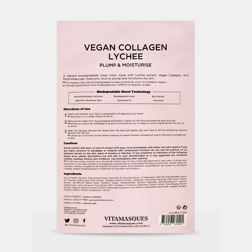 Vitamasques-Sheet Mask | Vegan Collagen Lychee | Cruelty Free 	