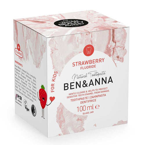 Ben & Anna-Kids Strawberry Toothpaste | With Flouride | Vegan & Plastic Free 